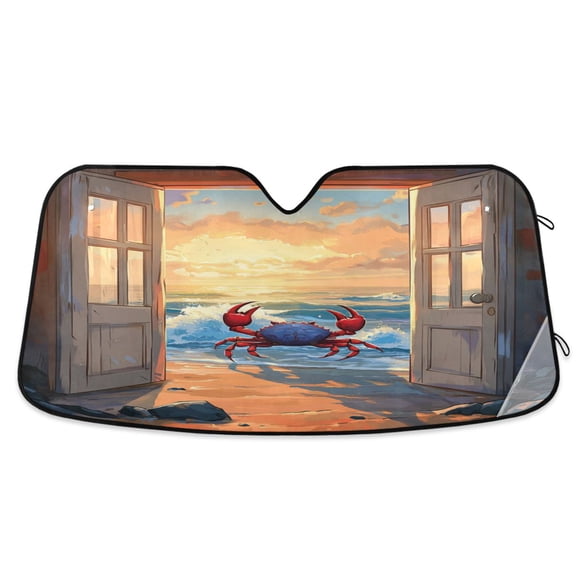 Qxltty Dashing Hairy Crab Car Windshield Sunshades Foldable UV Rays Sun Visor Protector Keep Your Vehicle Cool 53×23.5in