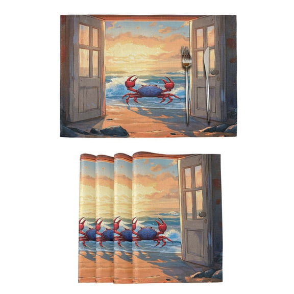 Qxltty Dashing Hairy Crab Placemats Set of 4 Heat Resistant Non-Slip Place mat for Dining Table Washable Durable Polyester Woven Table Decorations