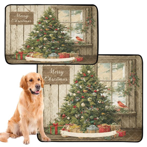 Qxltty Dazzling Christmas Tree Cat litter Pads Pet Set of 2 Diaper Mats Center Anti-leakage Layer Absorbent Soft and Comfortable