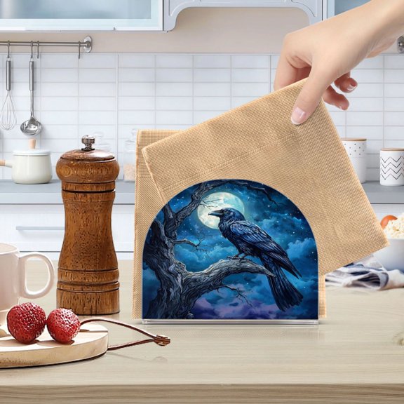 Qxltty Dead Trees Dark Crows Acrylic Napkin Holder Set of 1 Transparent Dining Table Kitchen Cafeteria Home Decor 4.1x4.9x1.97in