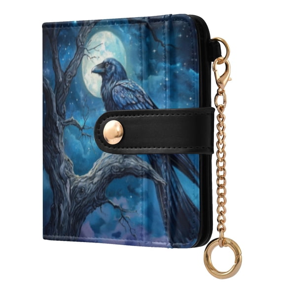 Qxltty Dead Trees Dark Crows Ladies Wallet Rfid Slim Thin Compact Credit Card Women Wallet Zipper Coin Pocket and ID Window for Female Gifts