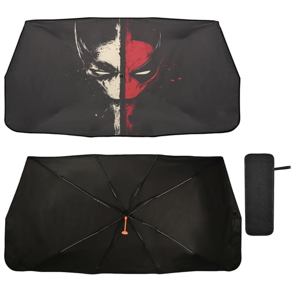 Qxltty Deadpool and Wolverine Car Windshield Sunshade Umbrella Quality Black Rubberized Fabric Can Effectively Block UV Rays Heat