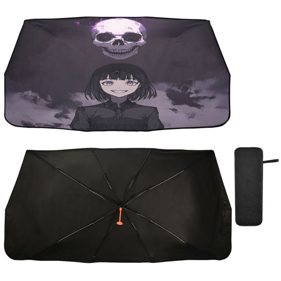 Qxltty Death Lass Car Windshield Sunshade Umbrella Quality Black Rubberized Fabric Can Effectively Block UV Rays Heat