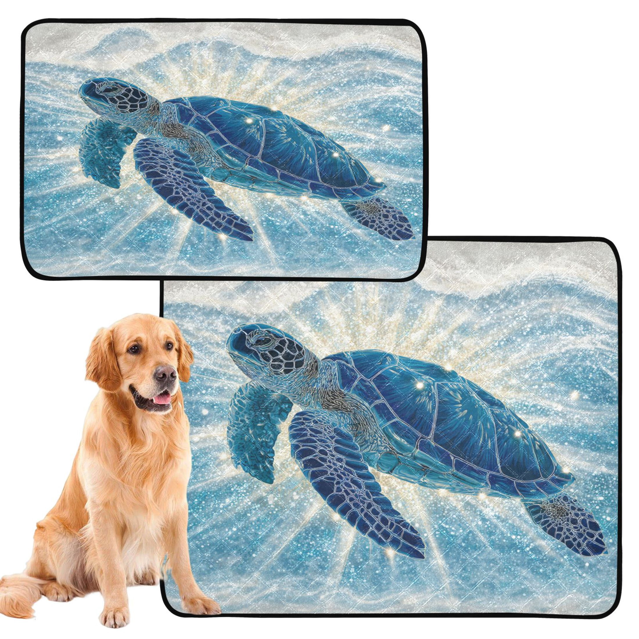 Qxltty Deep Blue Sea Turtle Cat litter Pads Pet Set of 2 Diaper Mats Center Anti-leakage Layer Absorbent Soft and Comfortable