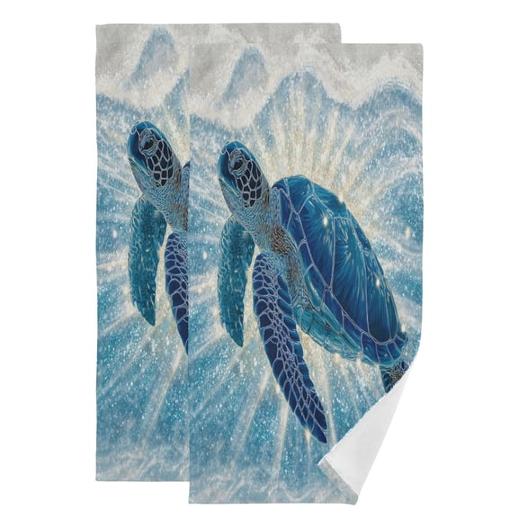 Qxltty Deep Blue Sea Turtle Face Towel Set of 2 Polyester Cotton Soft Bath Towels for Bathroom Kitchen Hotel Spa 28.3x14.4in