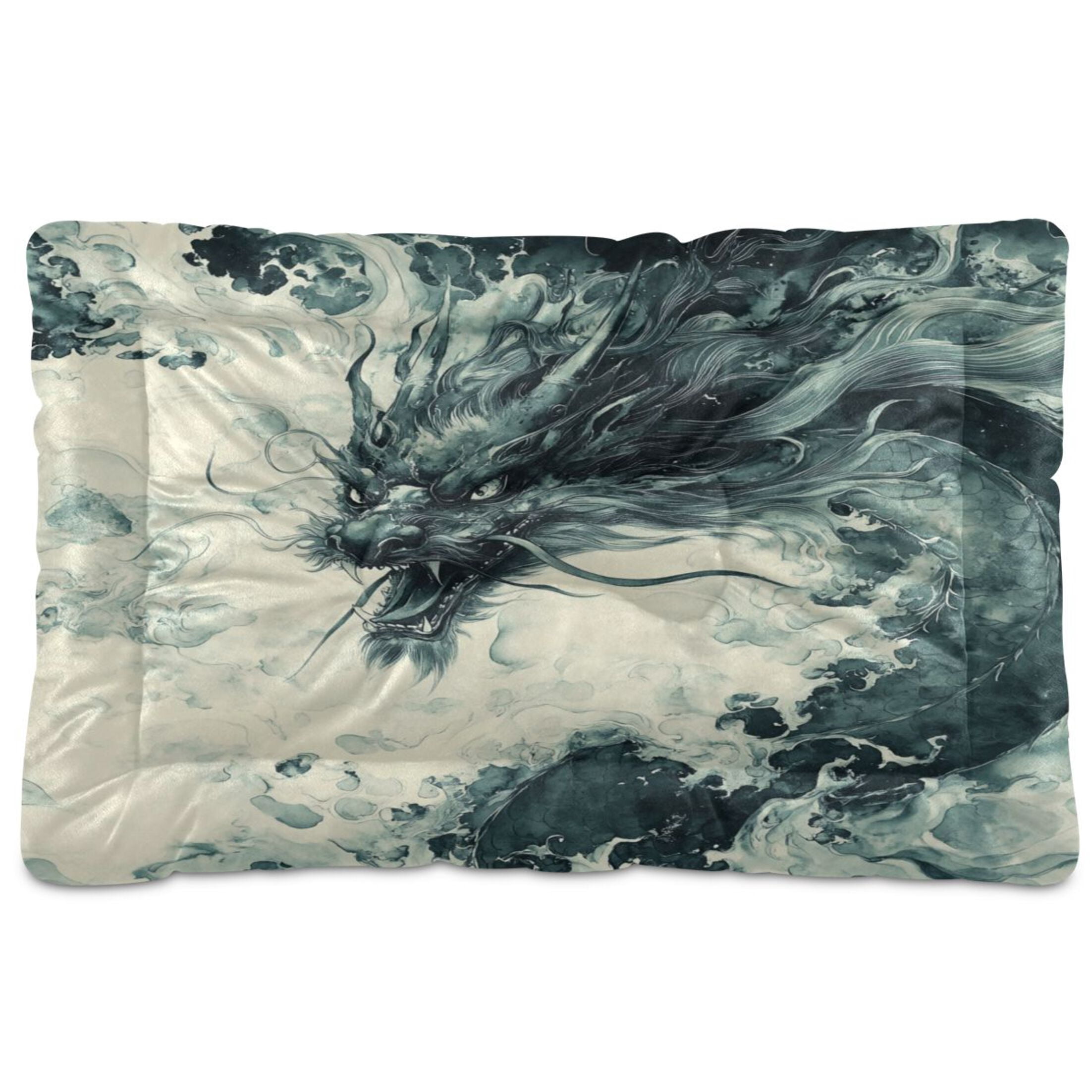 Qxltty Deep Green Dragon Ped Pad Wear-resistant and Hard to Bite Through Sleeping Pad for Small Medium Large Dogs Winter Pet Bed 36×24in