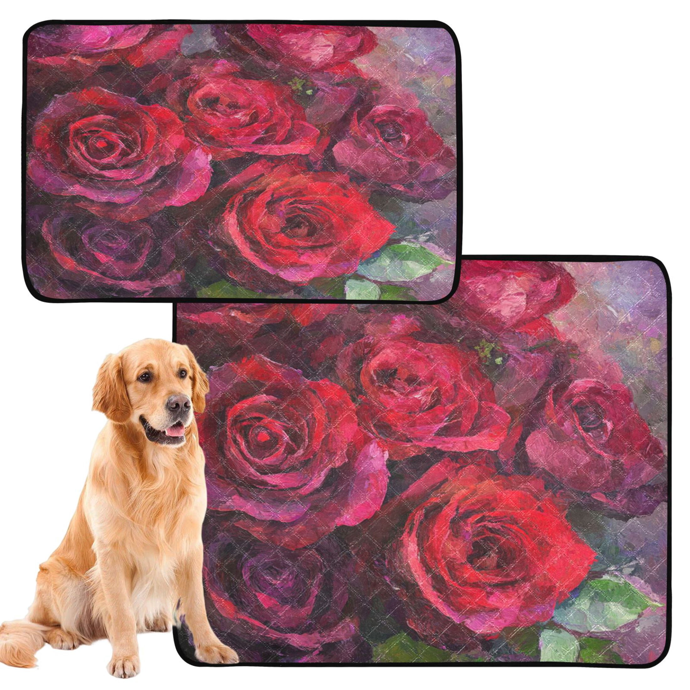 Qxltty Deep Red Roses Cat litter Pads Pet Set of 2 Diaper Mats Center Anti-leakage Layer Absorbent Soft and Comfortable