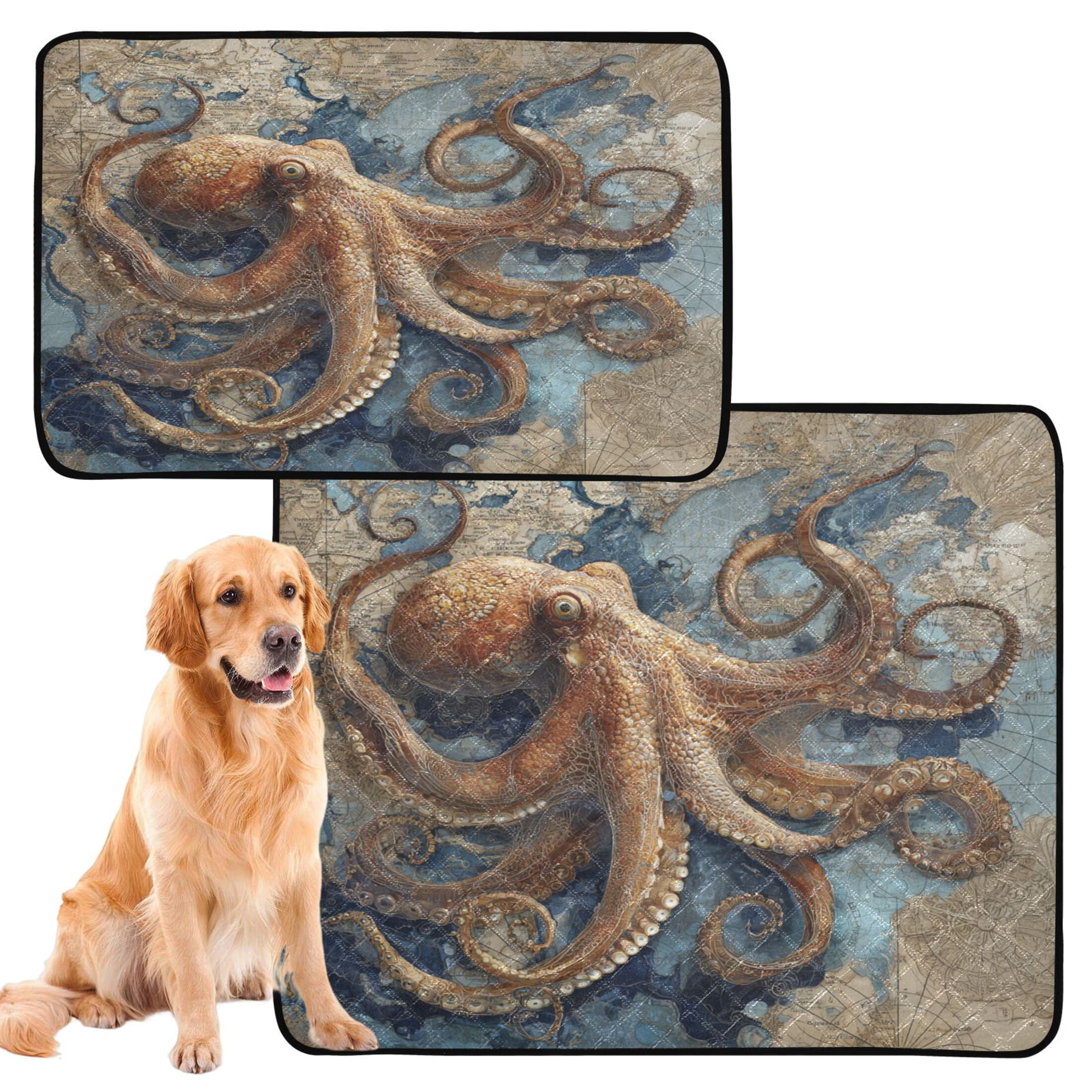 Qxltty Deep Sea Octopus Cat litter Pads Pet Set of 2 Diaper Mats Center Anti-leakage Layer Absorbent Soft and Comfortable