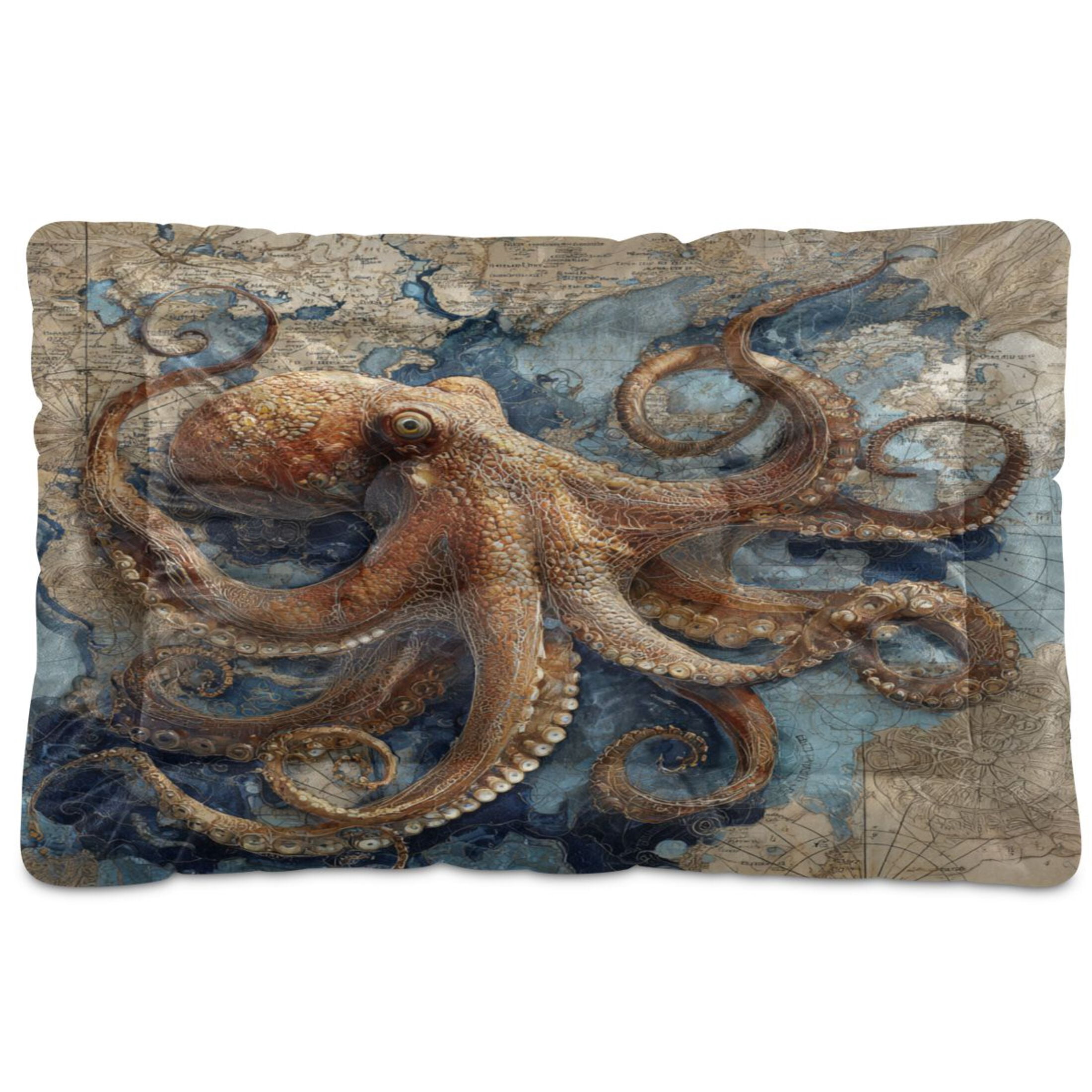 Qxltty Deep Sea Octopus Ped Pad Wear-resistant and Hard to Bite Through Sleeping Pad for Small Medium Large Dogs Winter Pet Bed 36×24in