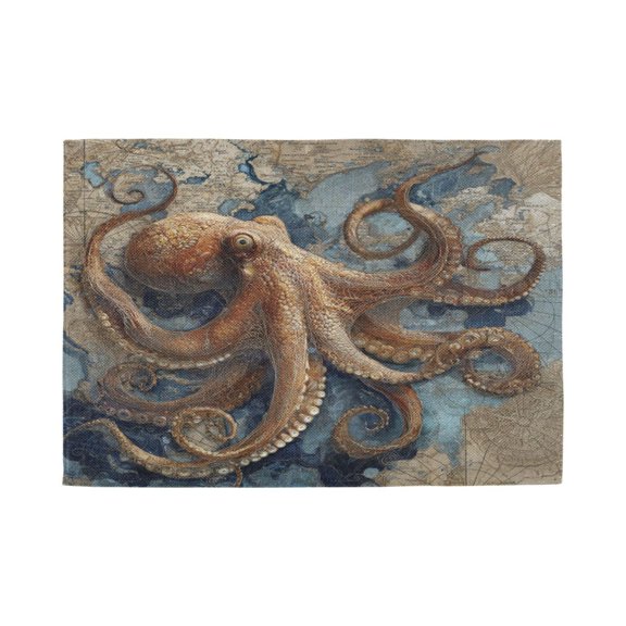 Qxltty Deep Sea Octopus Placemats Set of 1 Heat Resistant Non-Slip Place mat for Dining Table Washable Durable Polyester Woven Table Decorations