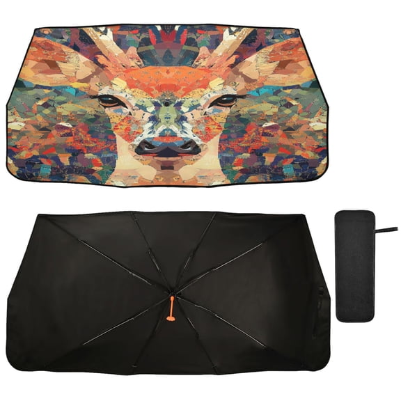 Qxltty Deer Muzzle Car Windshield Sunshade Umbrella Quality Black Rubberized Fabric Can Effectively Block UV Rays Heat