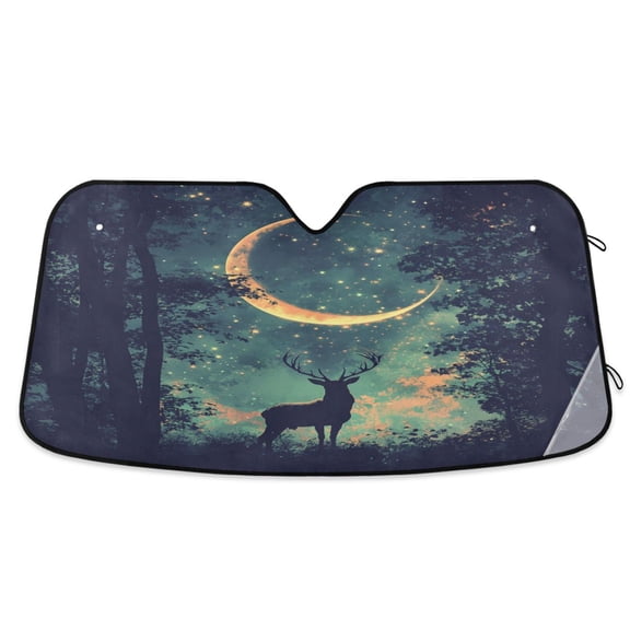 Qxltty Deer in The Mystic Forest Pattern Car Windshield Sunshades Foldable UV Rays Sun Visor Protector Keep Your Vehicle Cool 53×23.5in