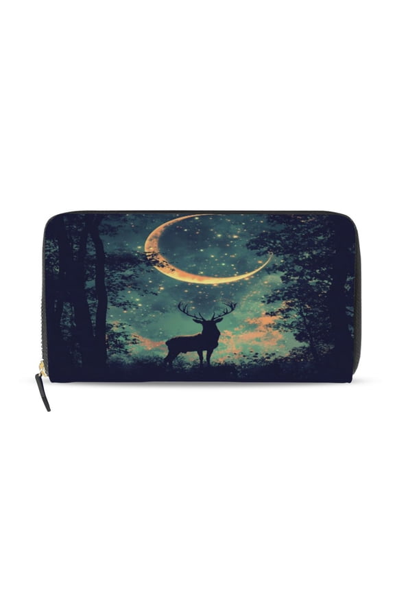 Deer in The Mystic Forest Pattern Women's Leather Wallet Fashion Retro Multi Card Holder with Cell Phone Pocket Mothers Day Gifts