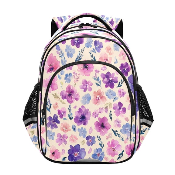 Qxltty Delicate Floral Print Backpack Lightweight Multi Pocket Daypack Reflective Bookbag with Adjustable Straps