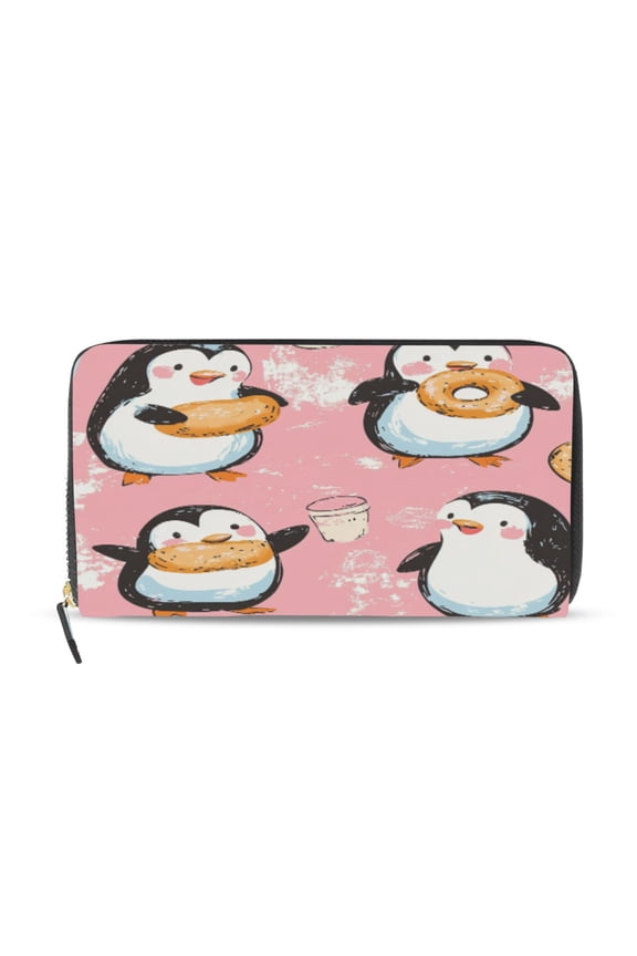 Dessert Penguin Pink Pattern Women's Leather Wallet Fashion Retro Multi Card Holder with Cell Phone Pocket Mothers Day Gifts
