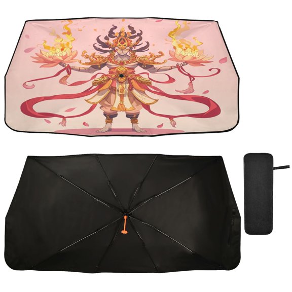 Qxltty Devil King Nezha Car Windshield Sunshade Umbrella Quality Black Rubberized Fabric Can Effectively Block UV Rays Heat