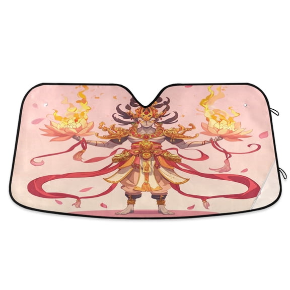 Qxltty Devil King Nezha Car Windshield Sunshades Foldable UV Rays Sun Visor Protector Keep Your Vehicle Cool 55×27.6in