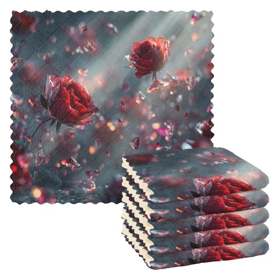 Qxltty Diamond Rose 6 Pack Dish Cloths Dish Towels Reusable Kitchen Hand Towels 1111in