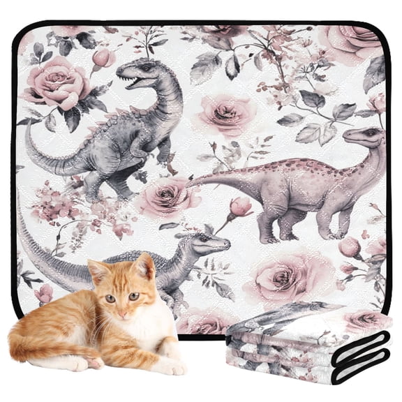 Qxltty Dinosaur Rose Chart Cat litter Pads Pet Set of 3 Diaper Mats Center Anti-leakage Layer Absorbent Soft and Comfortable