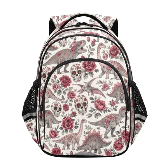 Qxltty Dinosaur Sugar Skull Backpack Lightweight Multi Pocket Daypack Reflective Bookbag with Adjustable Straps