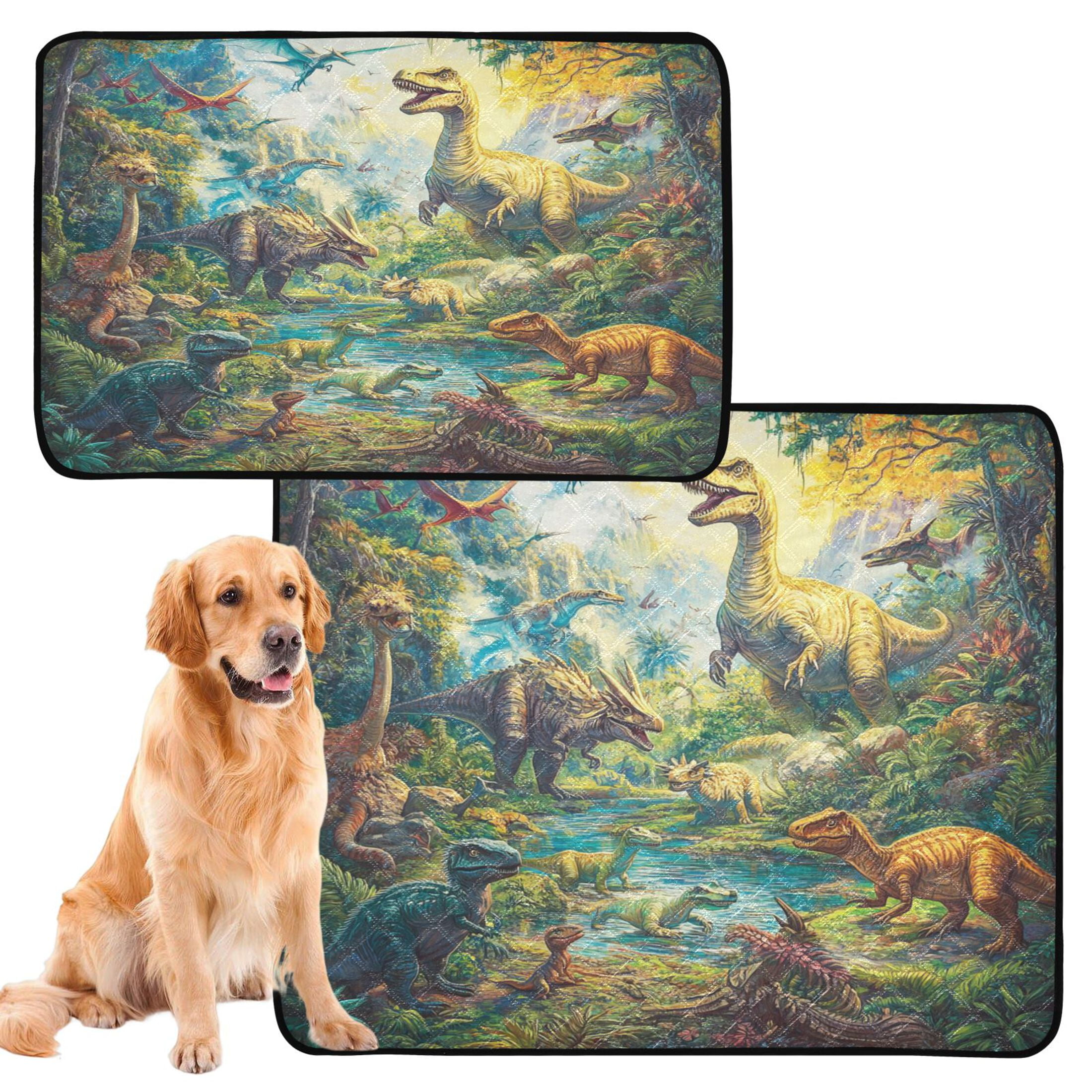 Qxltty Dinosaurs Time Cat litter Pads Pet Set of 2 Diaper Mats Center Anti-leakage Layer Absorbent Soft and Comfortable