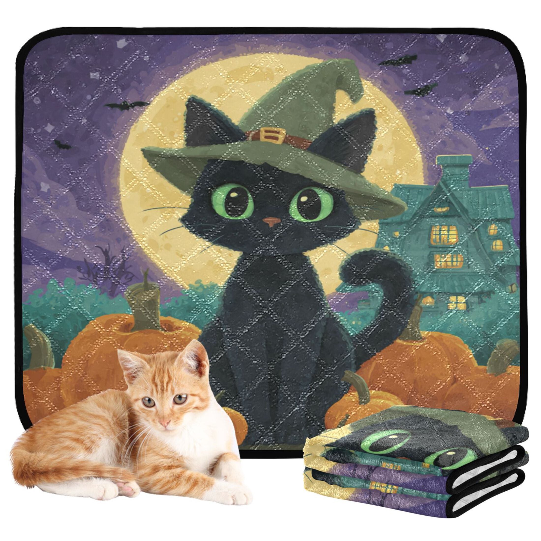 Qxltty Docile Black Cat Cat litter Pads Pet Set of 3 Diaper Mats Center Anti-leakage Layer Absorbent Soft and Comfortable