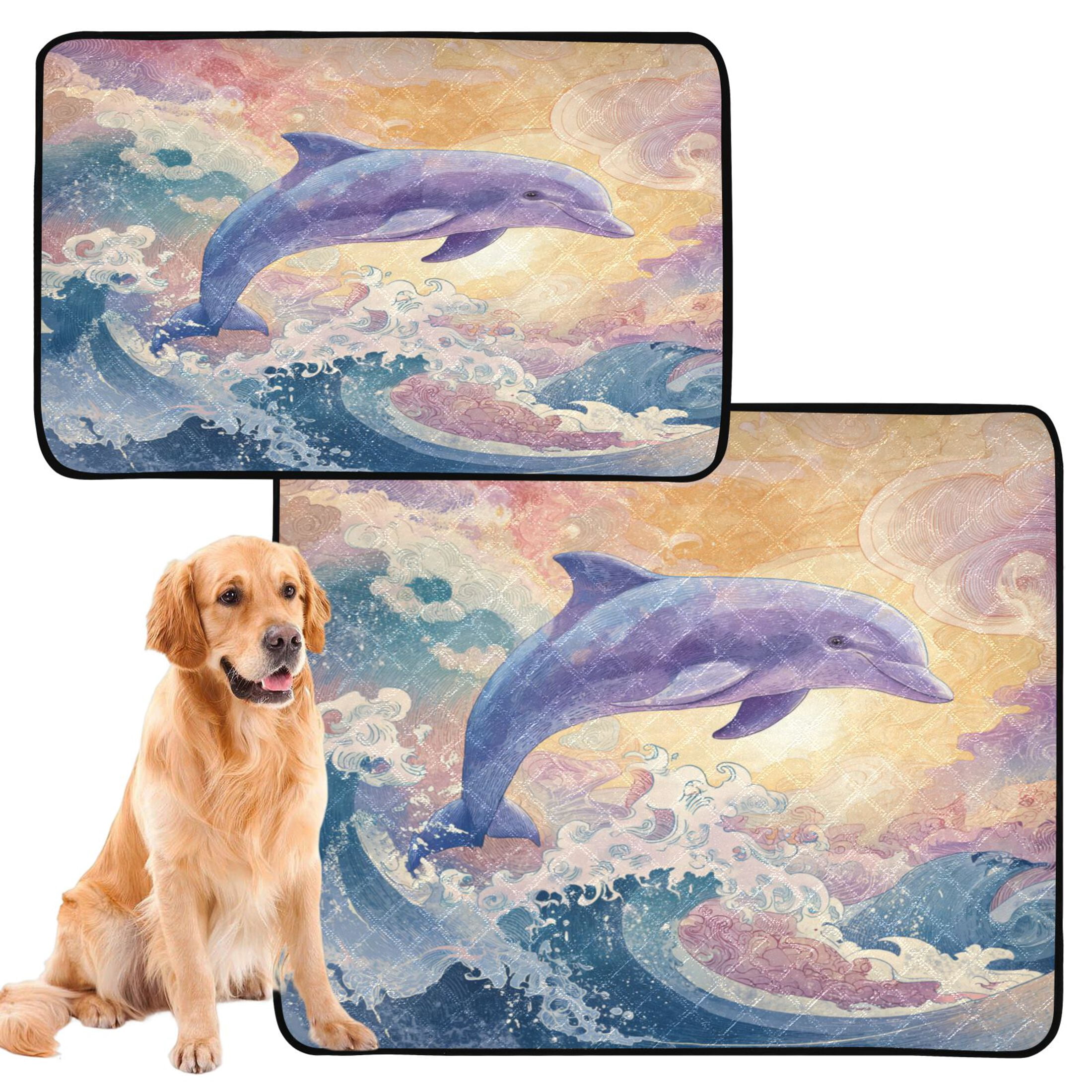Qxltty Dolphin Cat litter Pads Pet Set of 2 Diaper Mats Center Anti-leakage Layer Absorbent Soft and Comfortable