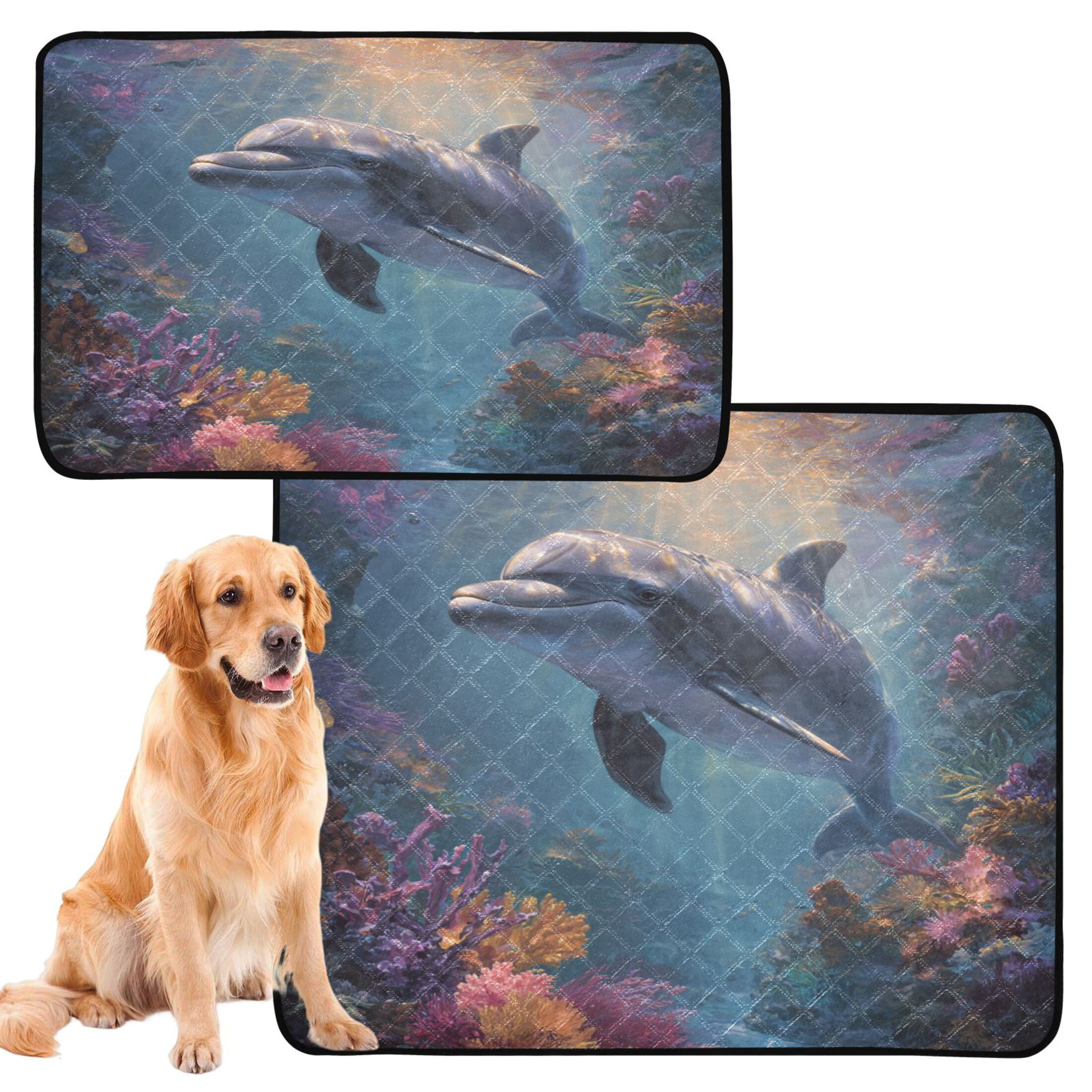 Qxltty Dolphin Cat litter Pads Pet Set of 2 Diaper Mats Center Anti-leakage Layer Absorbent Soft and Comfortable