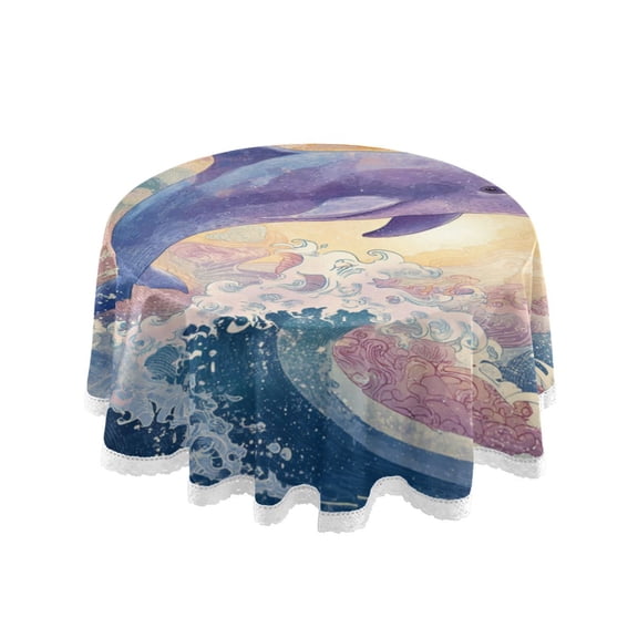 Qxltty Dolphin Round Tablecloth 60 Inch Dia Washable Table Cover with Dust-Proof Wrinkle Resistant for Restaurant Picnic Indoor and Outdoor Dining