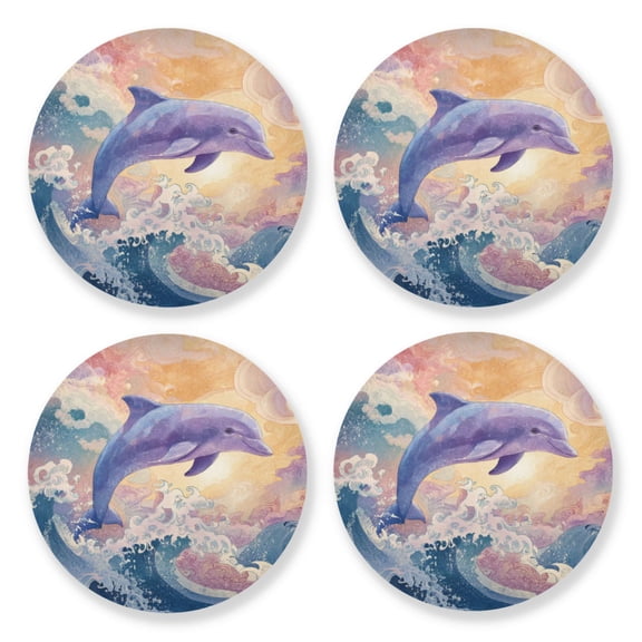 Qxltty Dolphin Wooden Coasters Set of 4 Fun and Practical Perfectly Non-Slip Warm Home Accent