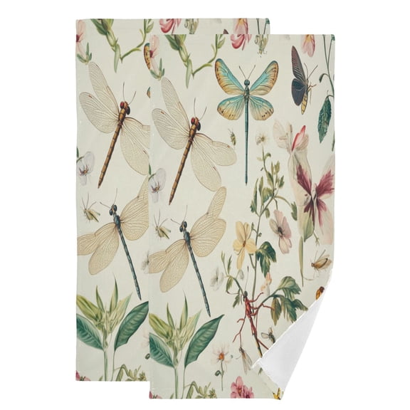 Qxltty Dragonfly Print Painting Face Towel Set of 2 Polyester Cotton Soft Bath Towels for Bathroom Kitchen Hotel Spa 28.3x14.4in
