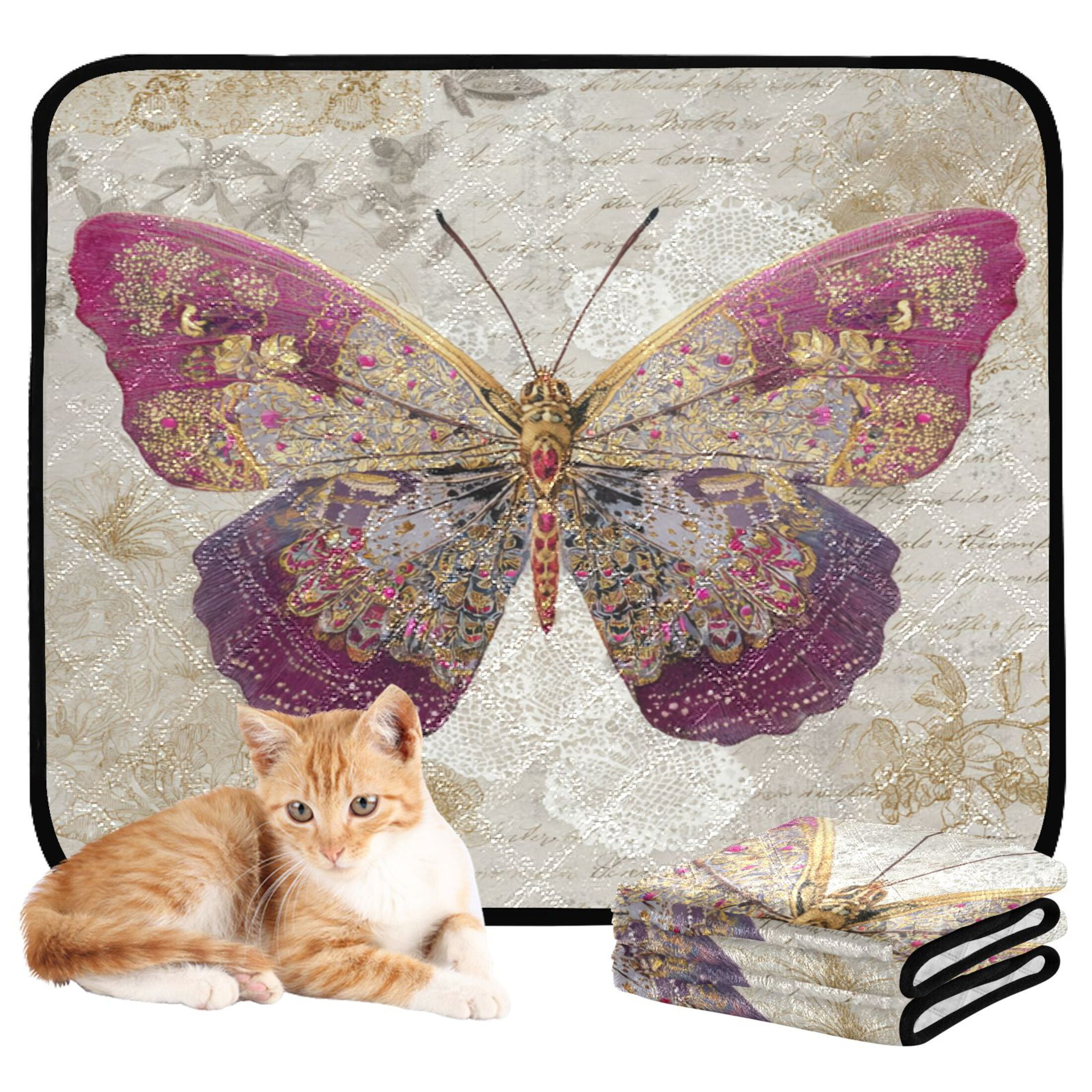 Qxltty Dreamy Butterfly Cat litter Pads Pet Set of 3 Diaper Mats Center Anti-leakage Layer Absorbent Soft and Comfortable