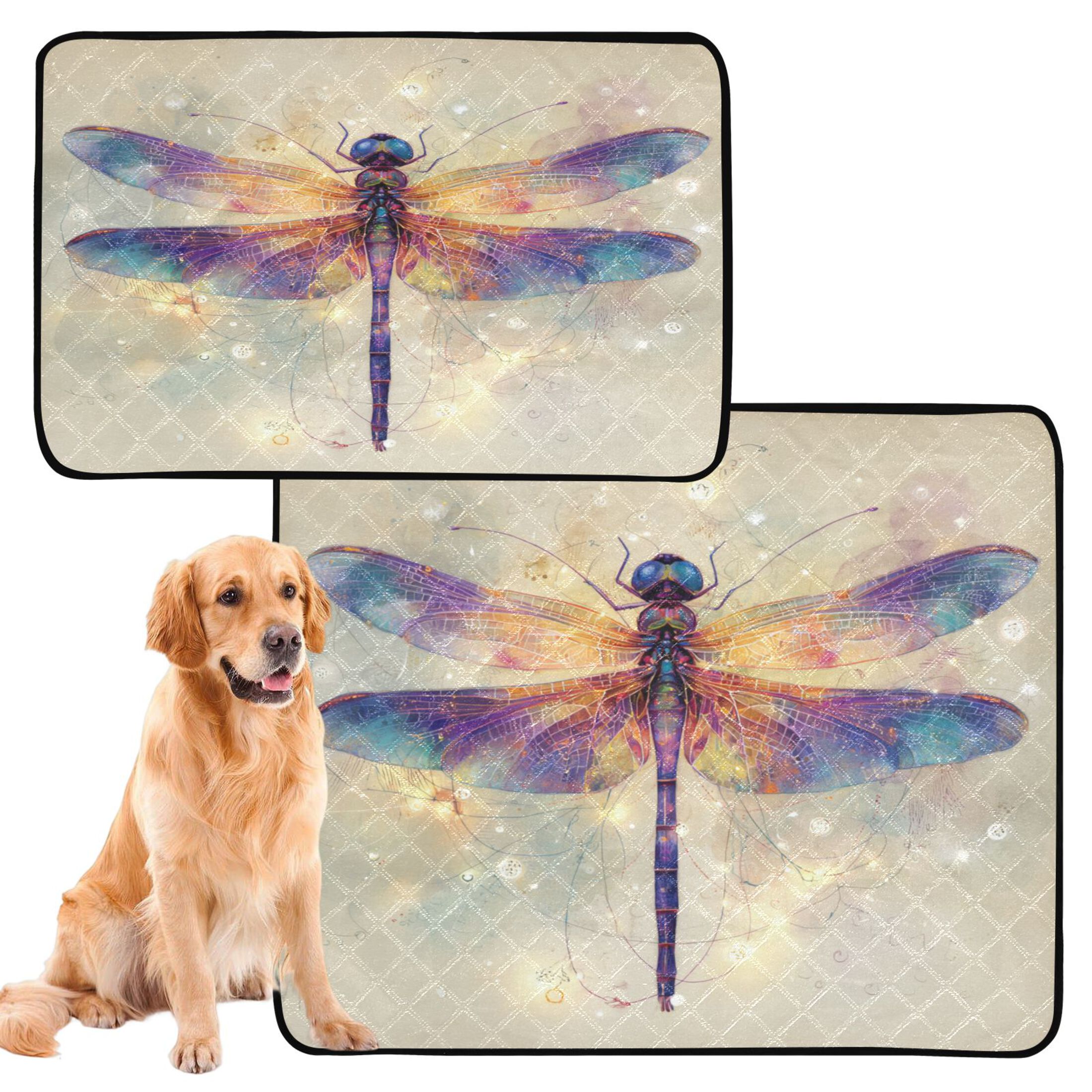 Qxltty Dreamy Dragonfly Cat litter Pads Pet Set of 2 Diaper Mats Center Anti-leakage Layer Absorbent Soft and Comfortable