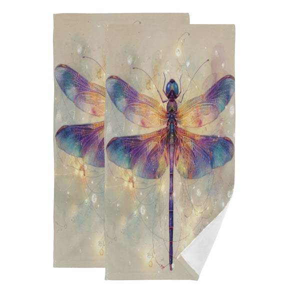 Qxltty Dreamy Dragonfly Face Towel Set of 2 Polyester Cotton Soft Bath Towels for Bathroom Kitchen Hotel Spa 28.3x14.4in