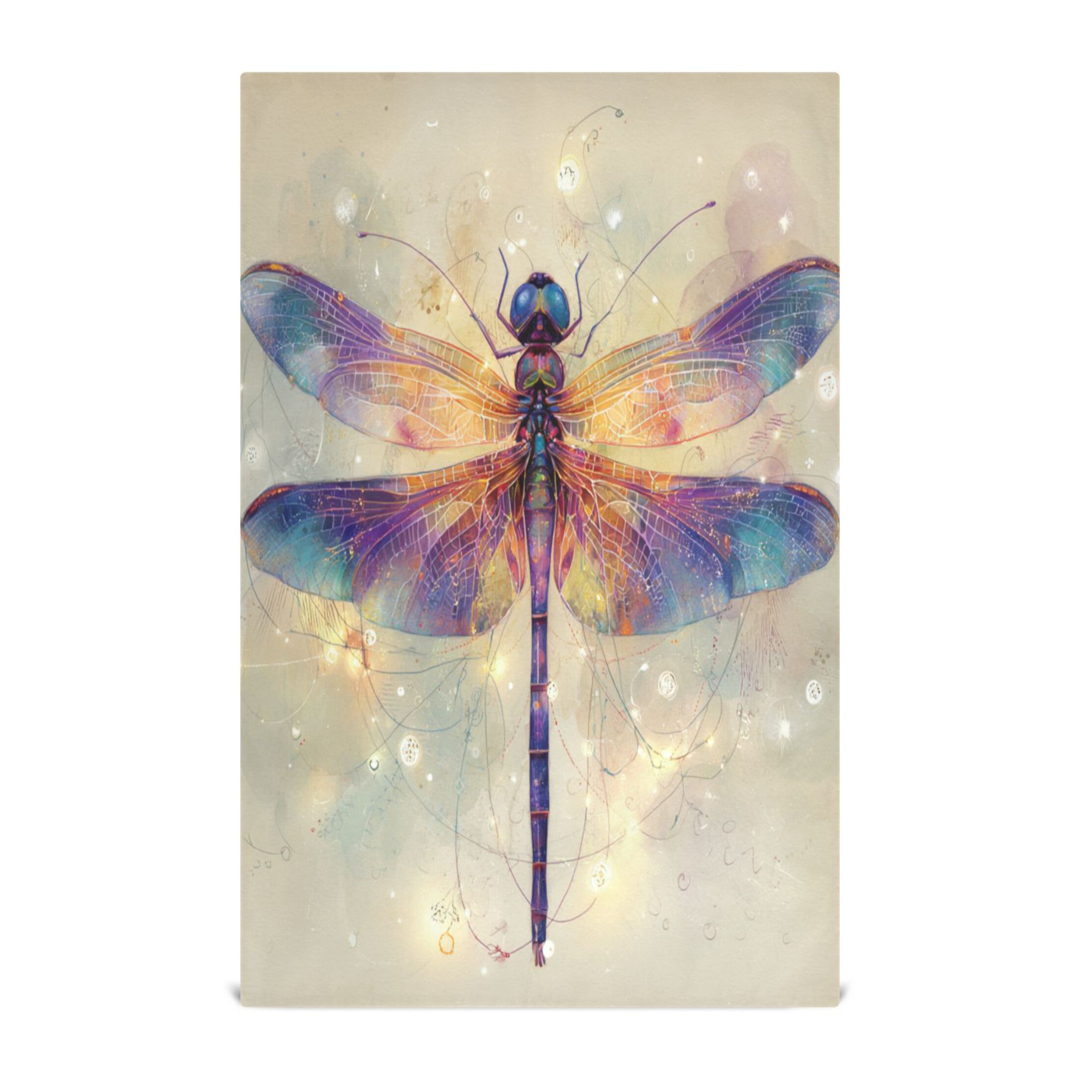 Qxltty Dreamy Dragonfly Kitchen Towels 28 x 18 Inch Set of 6 Soft Cotton Linen Feel Dish Towels with Hanging Loop for Drying, Cleaning & Decor