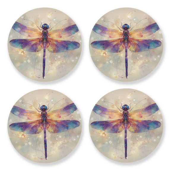 Qxltty Dreamy Dragonfly Wooden Coasters Set of 4 Fun and Practical Perfectly Non-Slip Warm Home Accent