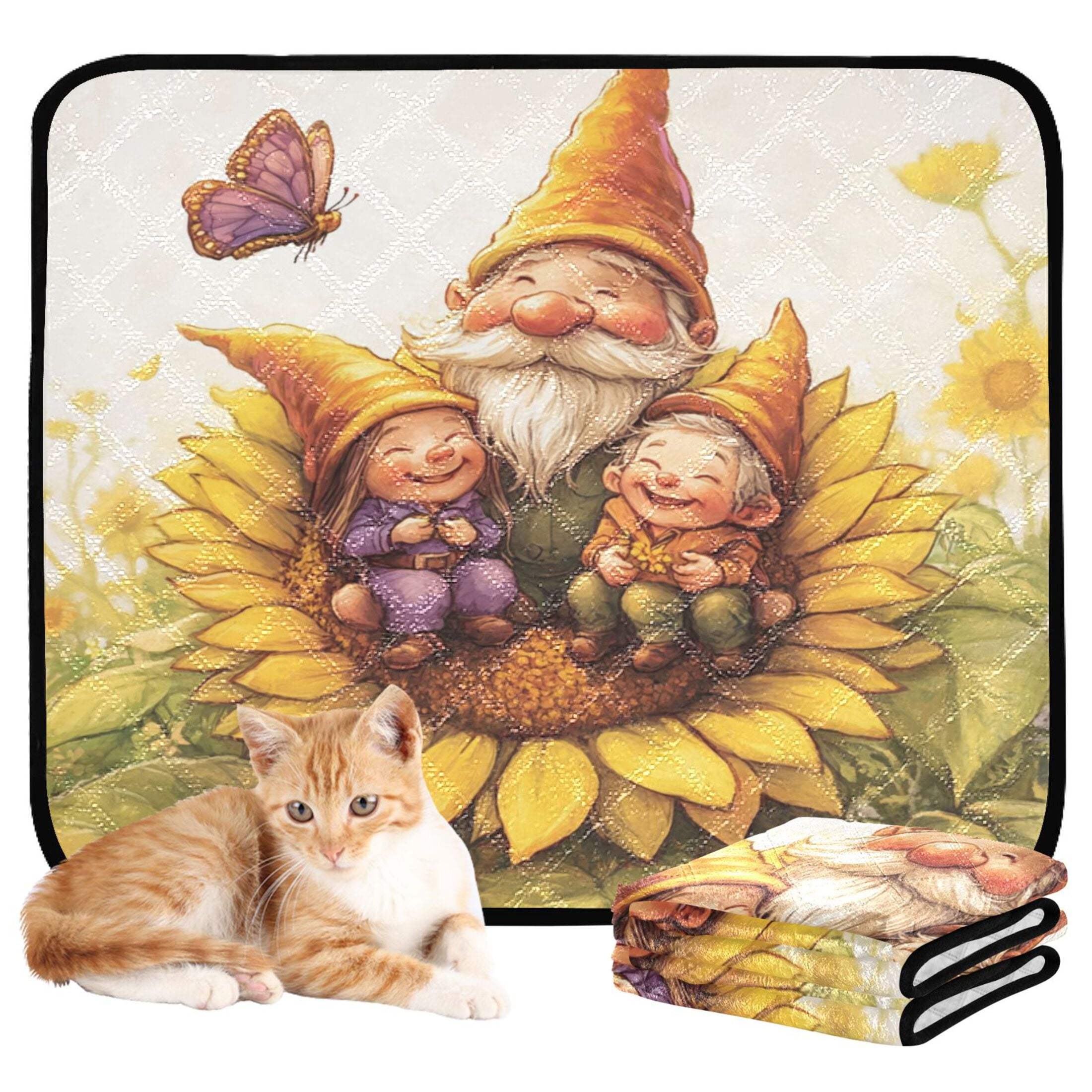 Qxltty Dwarf Elves Sunflower Cat litter Pads Pet Set of 3 Diaper Mats Center Anti-leakage Layer Absorbent Soft and Comfortable