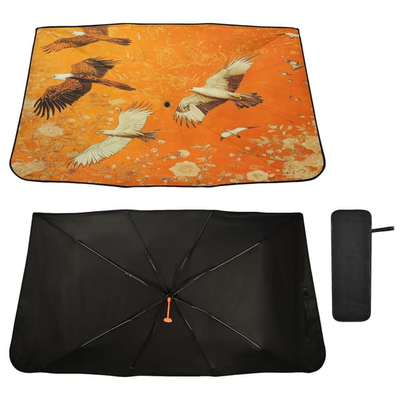 Qxltty Eagle Golden Flower Windshield Sun Shade Umbrella Protect Car from Sunrays and Heat Damage Keep Cool and Interior