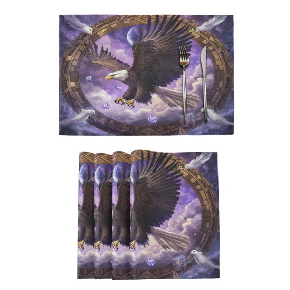 Qxltty Eagleflying in The Sky Placemats Set of 6 Heat Resistant Non-Slip Place mat for Dining Table Washable Durable Polyester Woven Table Decorations