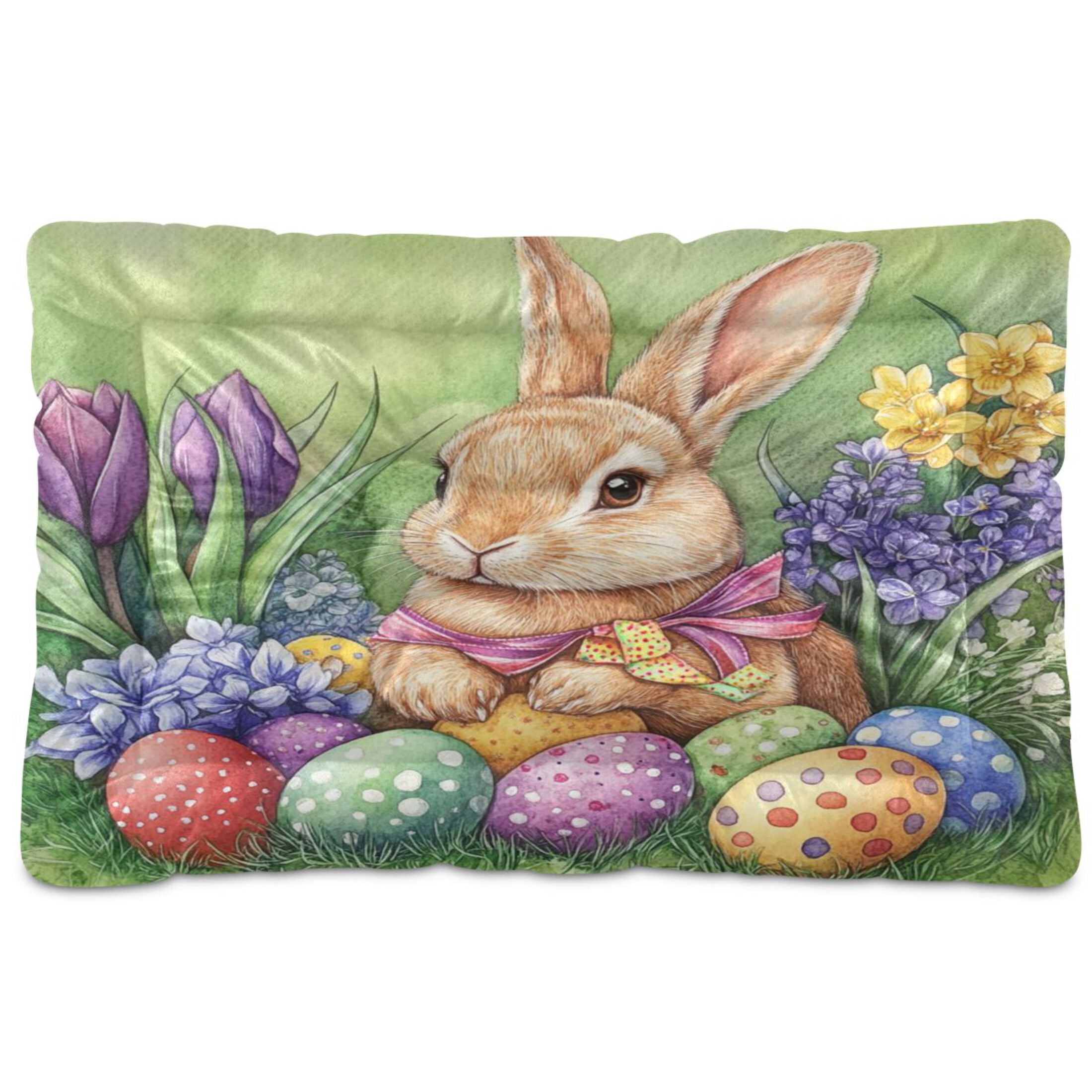 Qxltty Easter Orange Bunny Ped Pad Wear-resistant and Hard to Bite Through Sleeping Pad for Small Medium Large Dogs Winter Pet Bed 36×24in