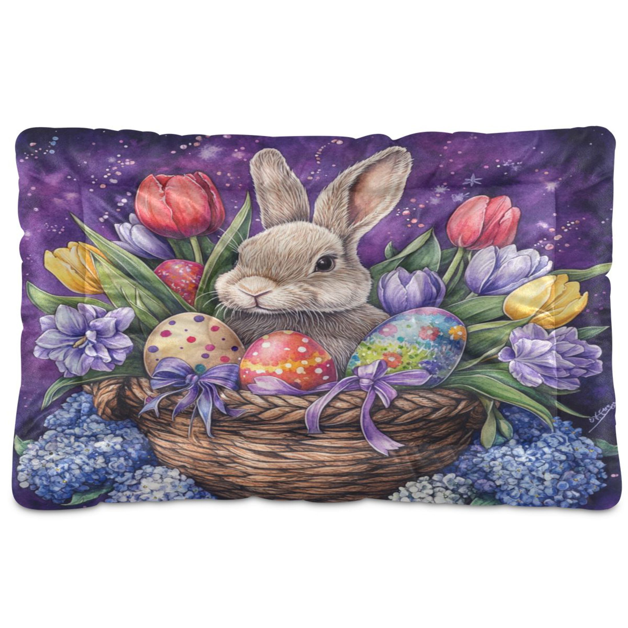 Qxltty Easter Rabbit Purple Pattern Ped Pad Wear-resistant and Hard to Bite Through Sleeping Pad for Small Medium Large Dogs Winter Pet Bed 36×24in