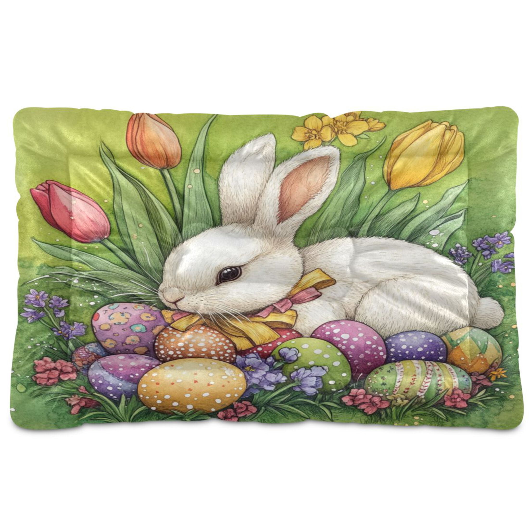 Qxltty Easter White Bunny Ped Pad Wear-resistant and Hard to Bite Through Sleeping Pad for Small Medium Large Dogs Winter Pet Bed 36×24in