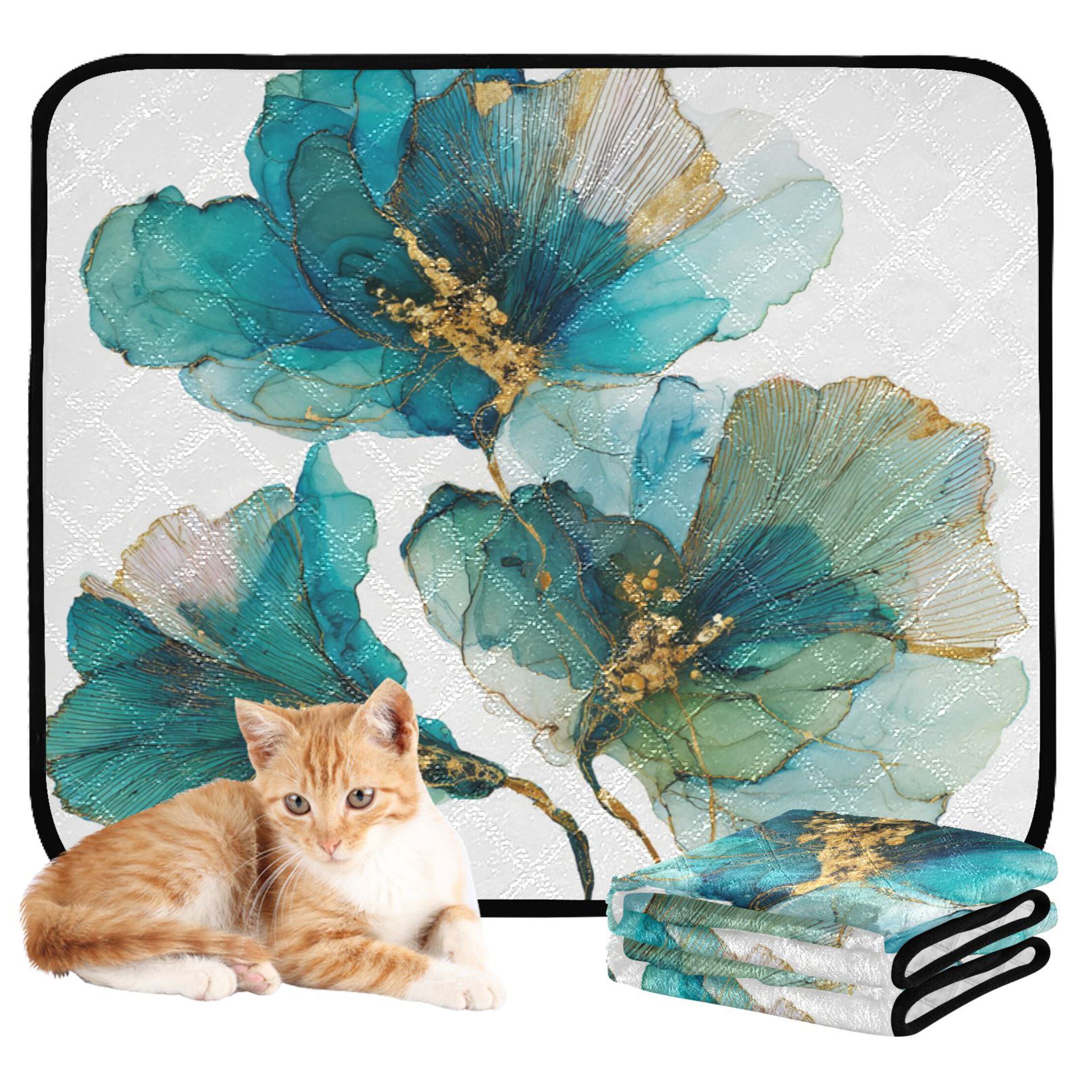 Qxltty Elegant Flower Cat litter Pads Pet Set of 3 Diaper Mats Center Anti-leakage Layer Absorbent Soft and Comfortable