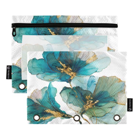 Qxltty Elegant Flower Pencil Pouches for 3 Ring Binder Clear Window Zipper Pencil Case for Office College Supplies