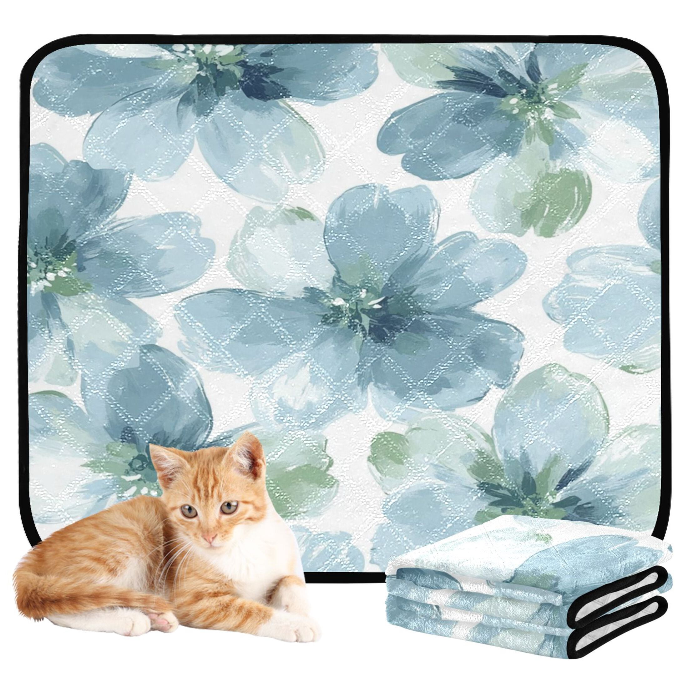 Qxltty Elegant Flowers in Shades Of Blue Cat litter Pads Pet Set of 3 Diaper Mats Center Anti-leakage Layer Absorbent Soft and Comfortable