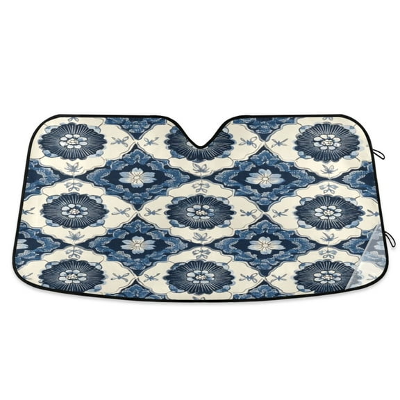 Qxltty Elegant Pattern Of Traditional Car Windshield Sunshades Foldable UV Rays Sun Visor Protector Keep Your Vehicle Cool 55×27.6in