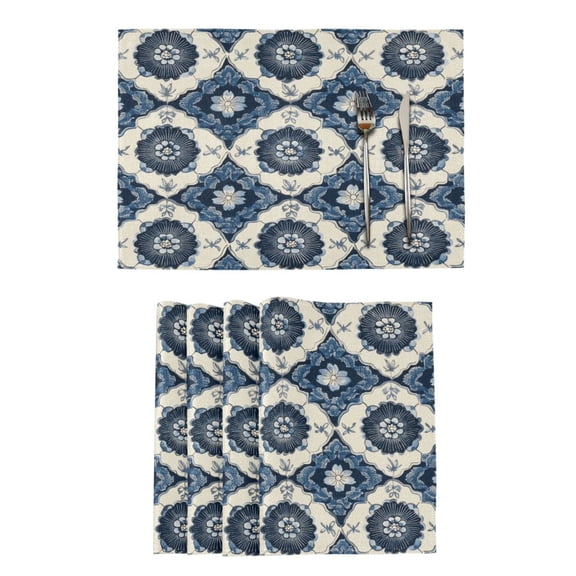 Qxltty Elegant Pattern Of Traditional Placemats Set of 4 Heat Resistant Non-Slip Place mat for Dining Table Washable Durable Polyester Woven Table Decorations