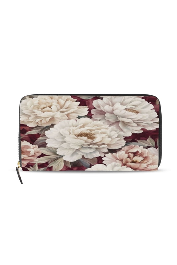 Elegant Peonies Women's Leather Wallet Fashion Retro Multi Card Holder with Cell Phone Pocket Mothers Day Gifts