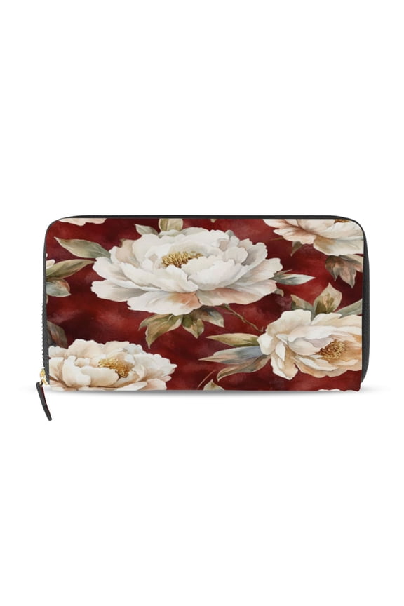 Qxltty Elegant Peony Women's Leather Wallet Fashion Retro Multi Card Holder with Cell Phone Pocket Mothers Day Gifts