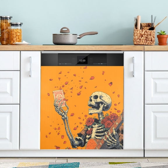 Qxltty Elegant Skeleton Magnetic Dishwasher Sticker Refrigerator Cover Washing Machine Panel Kitchen Appliance Decoration 2326in